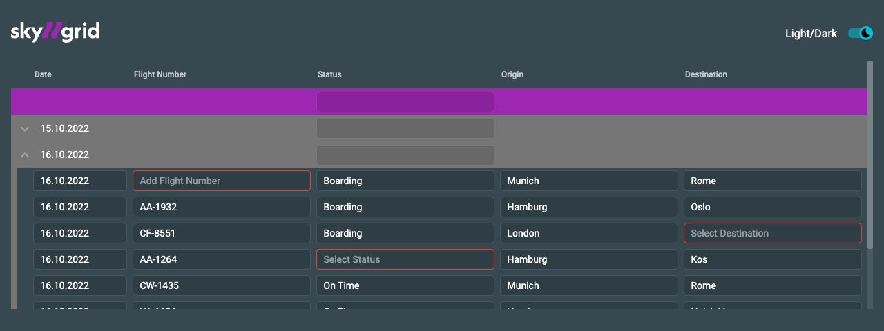 Skygrid with collapsable group